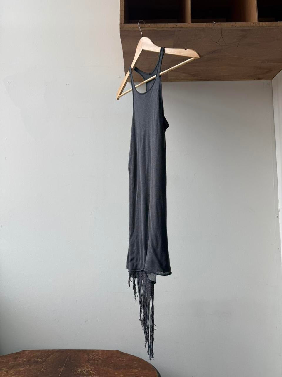 Rick Owens Lilies Silk Fringe Tank Top Mini Dress
