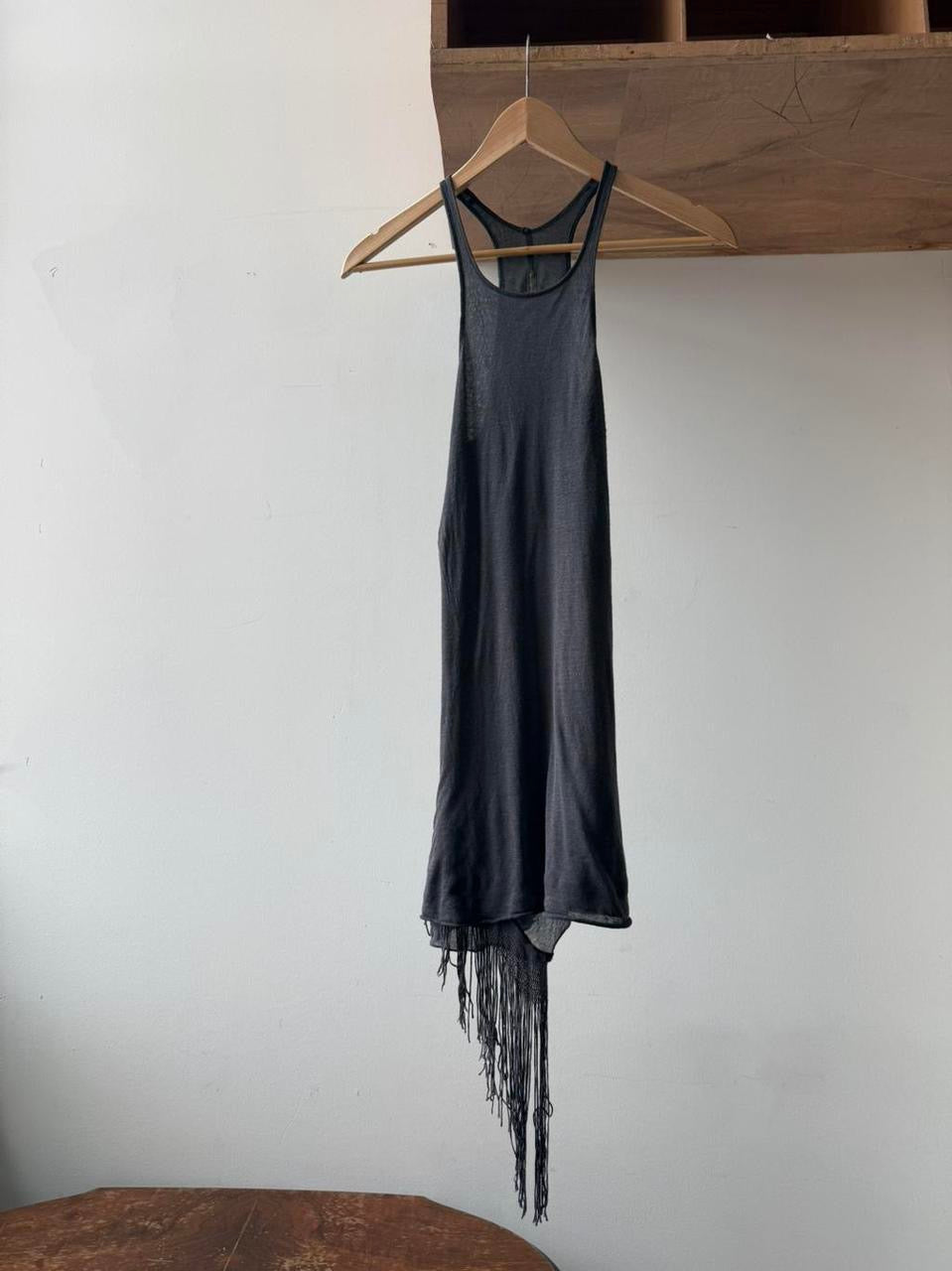 Rick Owens Lilies Silk Fringe Tank Top Mini Dress