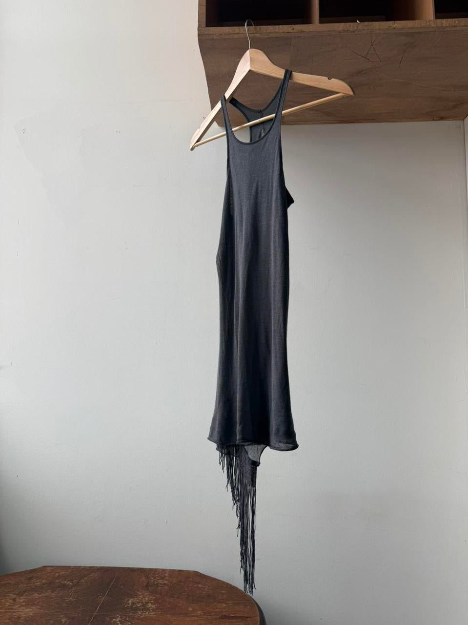 Rick Owens Lilies Silk Fringe Tank Top Mini Dress