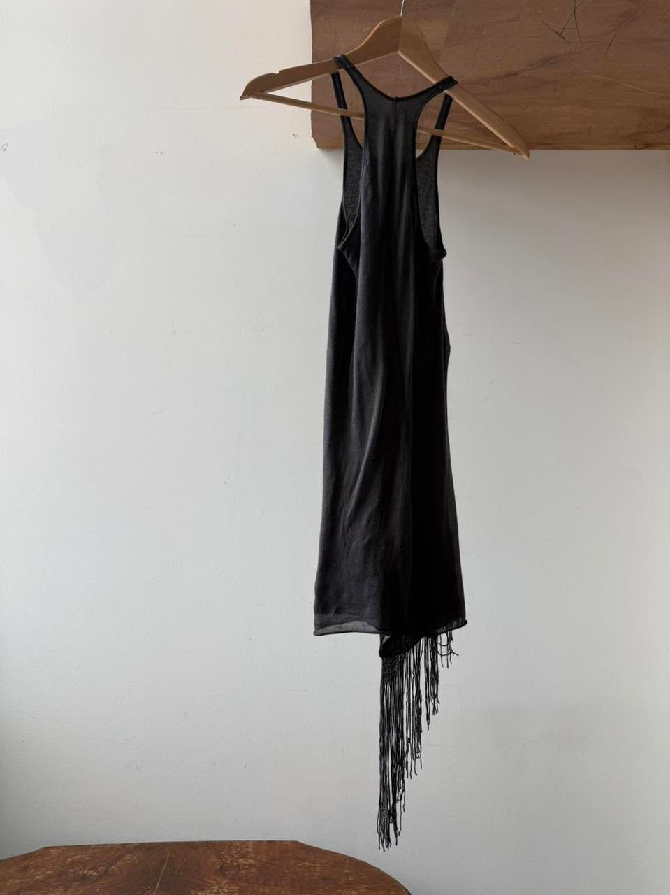 Rick Owens Lilies Silk Fringe Tank Top Mini Dress